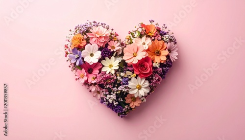 Beautiful Minimalist Heart Created from Floral Pattern on an Isolated Pastel Background