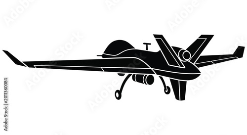 Photos Black silhouette of a military drone aircraft side view against a white backgrou