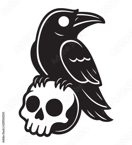 Foto Silhouette Raven Crow on Skull Decal