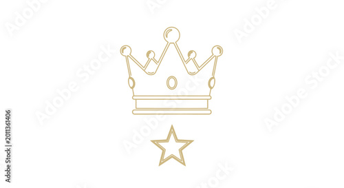 Foto Golden crown line art with star, elegant royal headwear vector illustration, lux