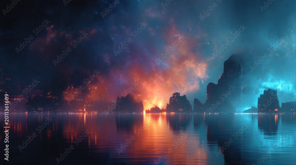 Fototapeta premium Dramatic landscape with lake and mountains