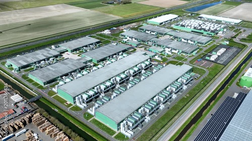 Top shot of a large data center complex in a rural landscape in Europe