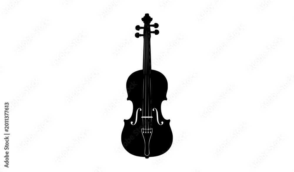 Fototapeta premium Violin silhouette vector elegant black musical instrument icon isolated on white