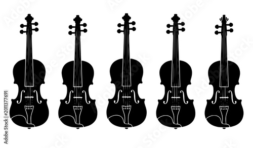 Tableau sur toile Violin silhouette icon set vector with classical string instrument collection