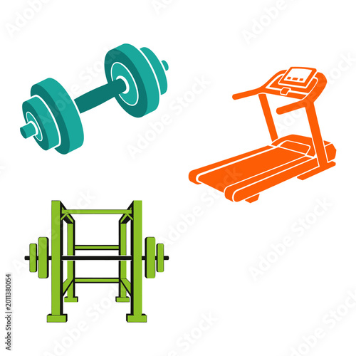 Gym Equipment Icons: Dumbbell, Treadmill, Weight Rack - Fitness & Workout Set