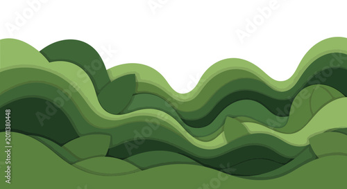 Abstract Green Hills Landscape, Layered Waves, Organic Shapes, Nature Background