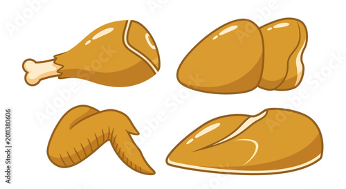 Assortment of Delicious Fried Chicken Pieces: Drumstick, Wing, Breast, and Thigh