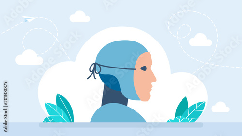 Photos Artificial Intelligence Concept with Robot Wearing Human Face Mask Representing Machine Learning, Deepfake, Identity Theft, Future Technology, and Cyborg Evolution in Digital Age