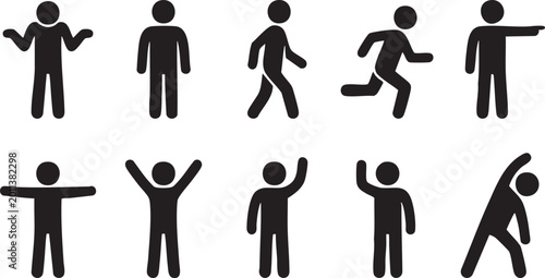 Stickman Collection of People Motion Pictograms - exercise, gesture, sign, movement