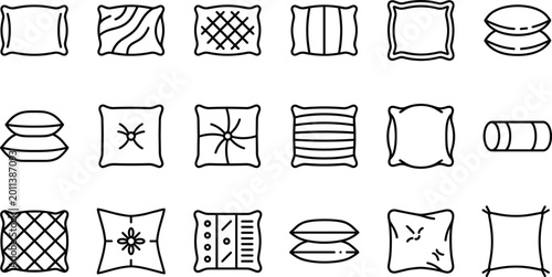 фотографія Hand Drawn Pillow Icon Set with Cushion Shapes, Decorative Bedding Elements and