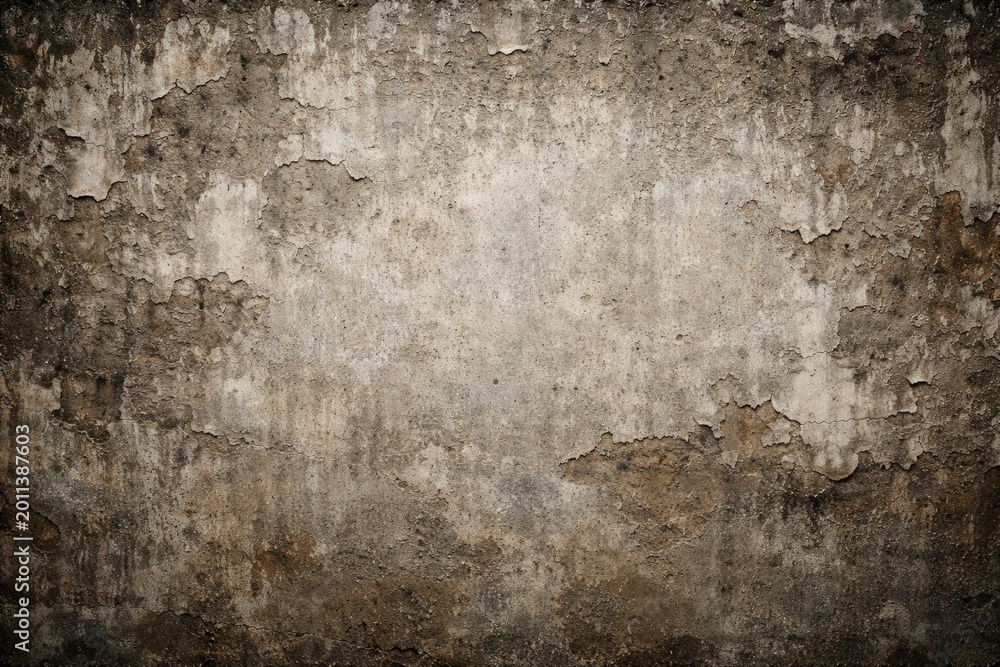 Obraz premium Textured concrete wall with weathered peeling paint and designated copy space
