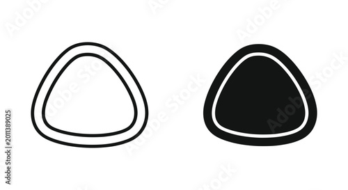 Rounded triangle geometric shape icons in outline and solid black fill styles for UI design and decorative graphic elements isolated on white background
