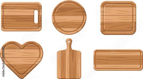 Obraz na płótnie Wooden Cutting Board Vector Collection Featuring Round, Square, Heart Shaped, an