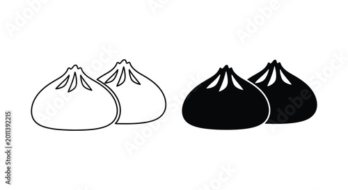 Foto Steamed dumplings icon set featuring two dim sum food items in outline and solid