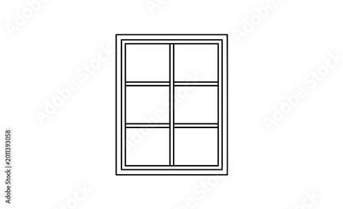Minimalist window line icon, simple architectural window frame vector illustration, black and white house exterior element for construction design