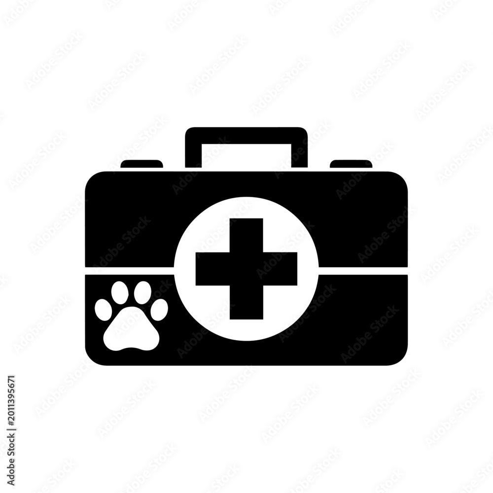 Fototapeta premium A pet first aid kit with a paw print and cross symbol