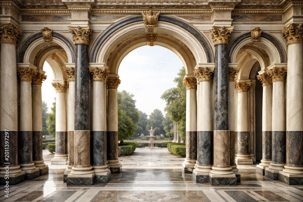 Fototapeta premium Sophisticated double colored Greek column arch in classical style
