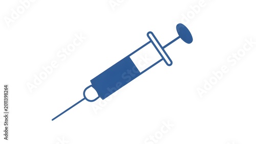Medical Syringe Icon in Blue on White Background