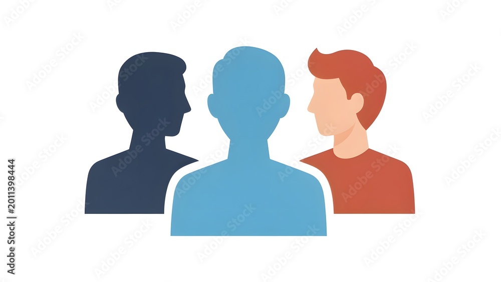 Fototapeta premium Stylized Multicolor Silhouettes of Three People Group Portrait