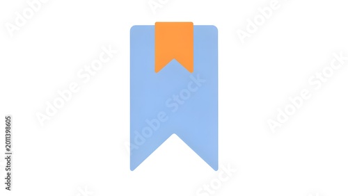 Blue Bookmark Ribbon with Orange Tag on White Background