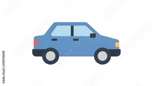 Blue Car Side View Simple Illustration