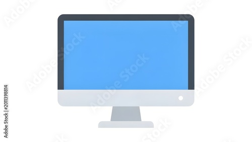 Modern Computer Monitor with Blue Screen on White Background