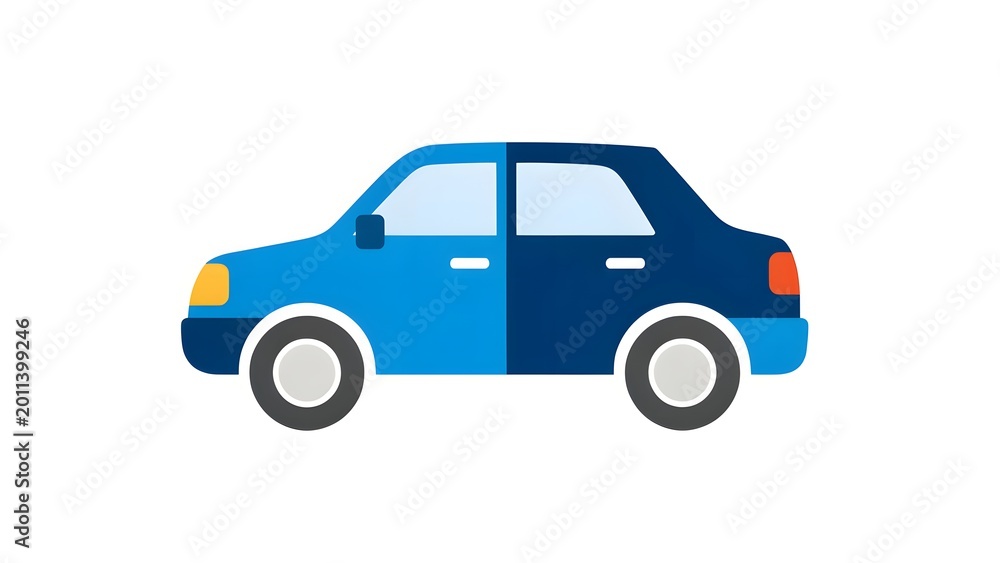Fototapeta premium Blue Car Illustration Side View