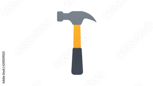 Hammer Icon Yellow Handle Dark Head on White Background