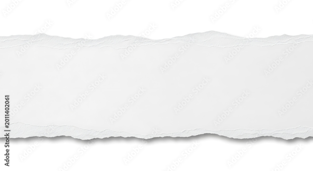 Naklejka premium Horizontal Torn White Paper Strip with Ripped Edges on White Background