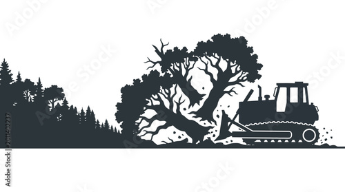 Tableau sur toile Silhouette illustration of a bulldozer clearing a forest.