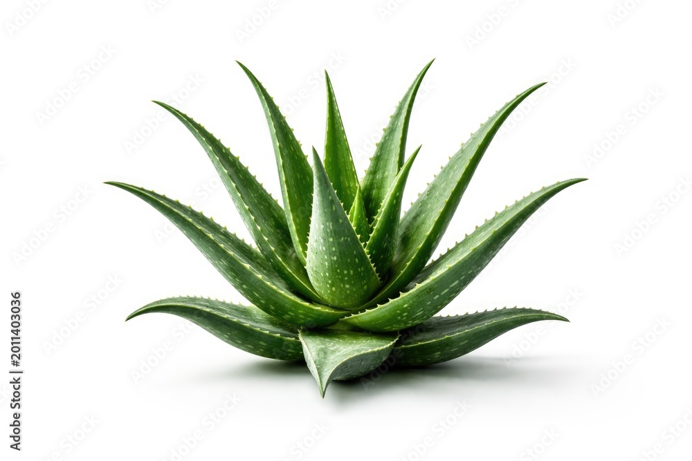 Fototapeta premium single aloe vera plant centered on a bright white background