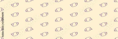 Seamless pattern with tiny croissant icons on light beige background. Subtle and versatile design for branding and packaging.