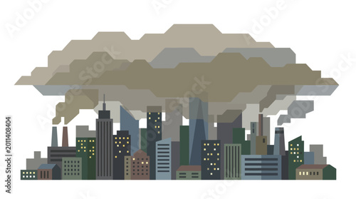 Fotografía Pixel art city skyline covered in heavy industrial smog and pollution