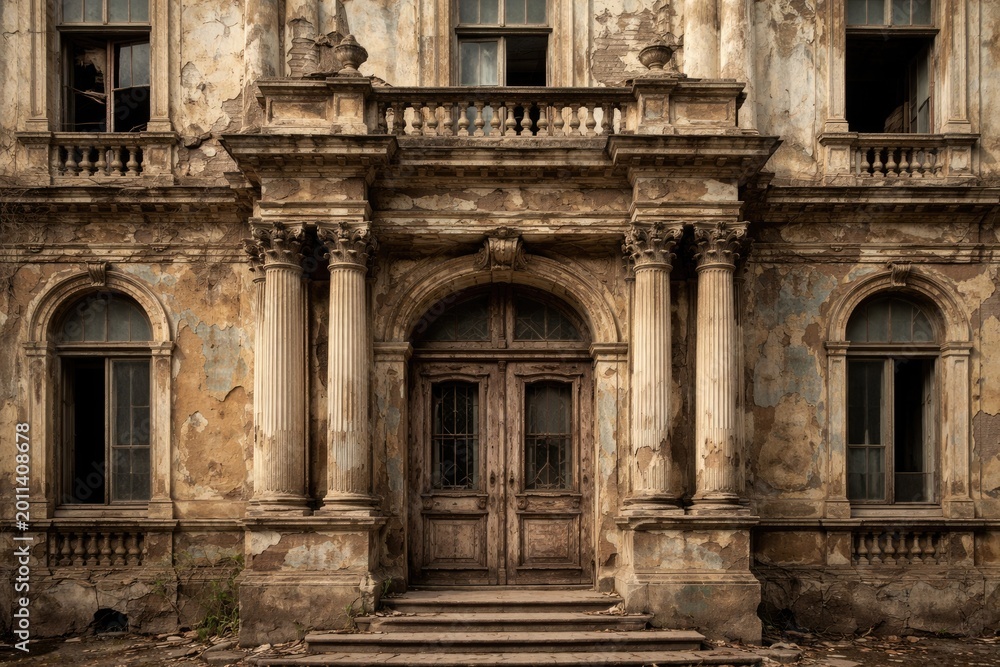 Obraz premium Classic Building Front Highlighting Peeling Paint and Antique Textures