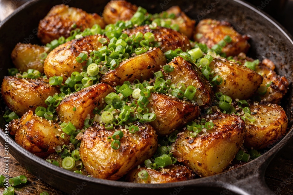 Fototapeta premium Potato twice cooked with scallion topping