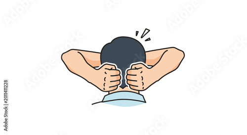 Cuadro en lienzo Man massaging his neck and shoulders with fists, relieving tension and pain