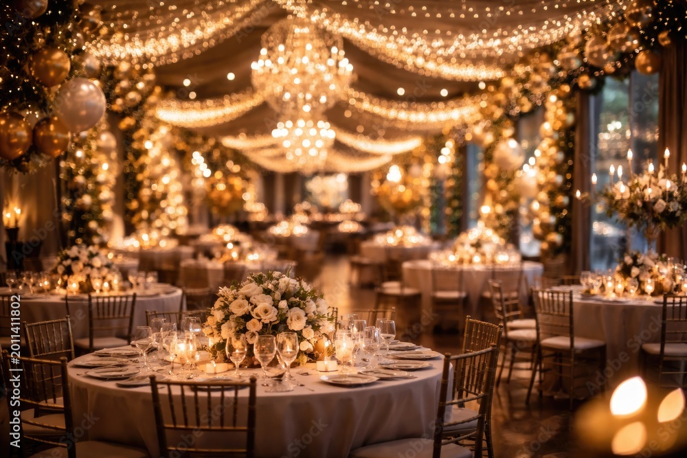 Naklejka premium Festive reception area with cool blurred light effects for design use