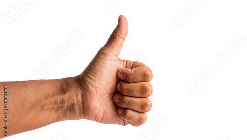 Cuadro en lienzo Human hand giving thumbs up gesture, isolated on transparent background
