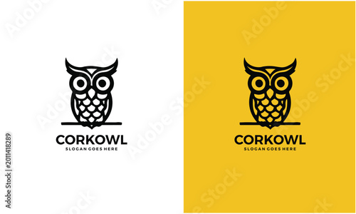 Corkowl logo design with owl and sample slogan