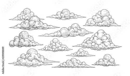 Konstfotografi Collection of vintage engraved clouds white engraving monochrome
