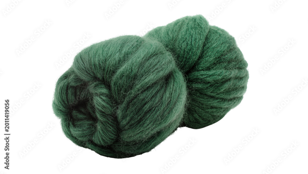 Obraz premium Two fluffy balls of dark green wool yarn, isolated on transparent background