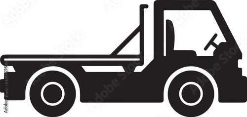 Flatbed Tow Truck Vector Icon, Black Silhouette, Transportation Symbol, Flat Design
