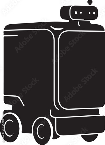Robot, delivery bot, black silhouette, white outline, vector icon