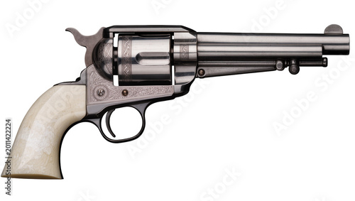 Schilderij op canvas Antique revolver with ivory grips detailed engraving, isolated on transparent ba