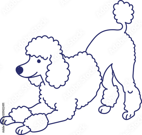 Line art of a poodle in a playful pose