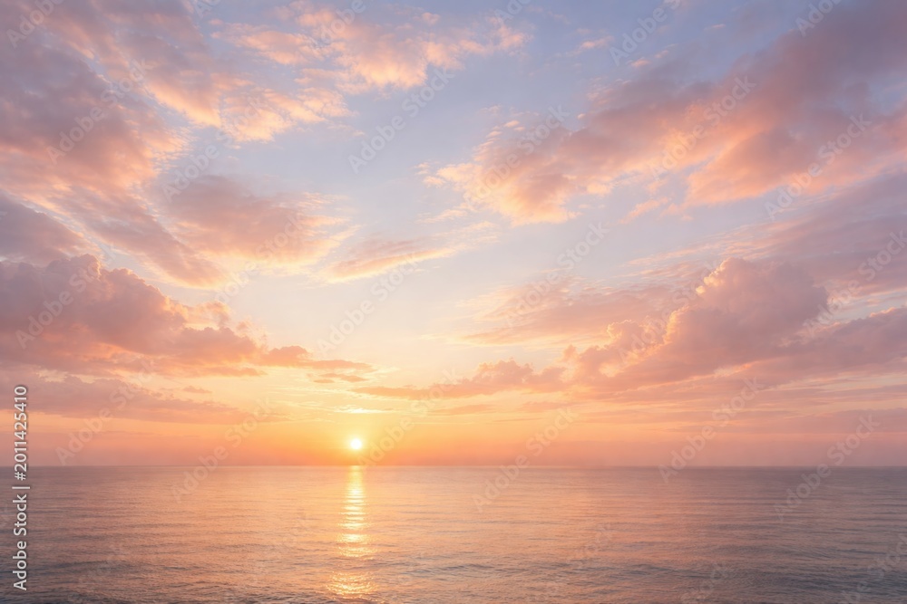 Obraz premium serene sunrise atmosphere showcasing colorful clouds in a delicate palette without birds