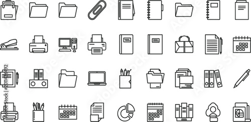 Cuadro en lienzo Office supplies and document management icon set with file folders printer and s