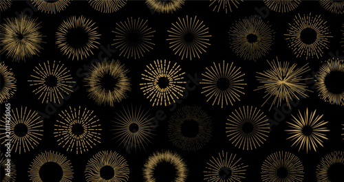 Canvas Print Seamless pattern vintage hand drawn sunburst rays, explosion, fireworks gold ray's