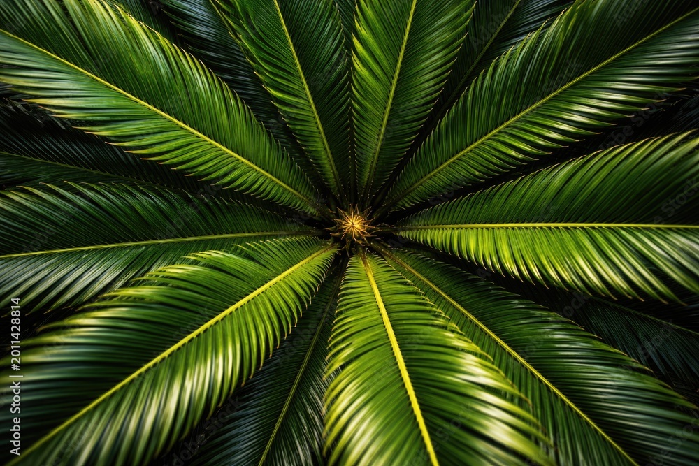 Fototapeta premium Macro photograph of Macrozamia leaves spreading broadly from above