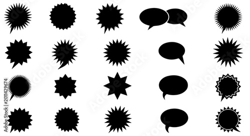 Foto Various black speech bubbles and icons on a white background for communication